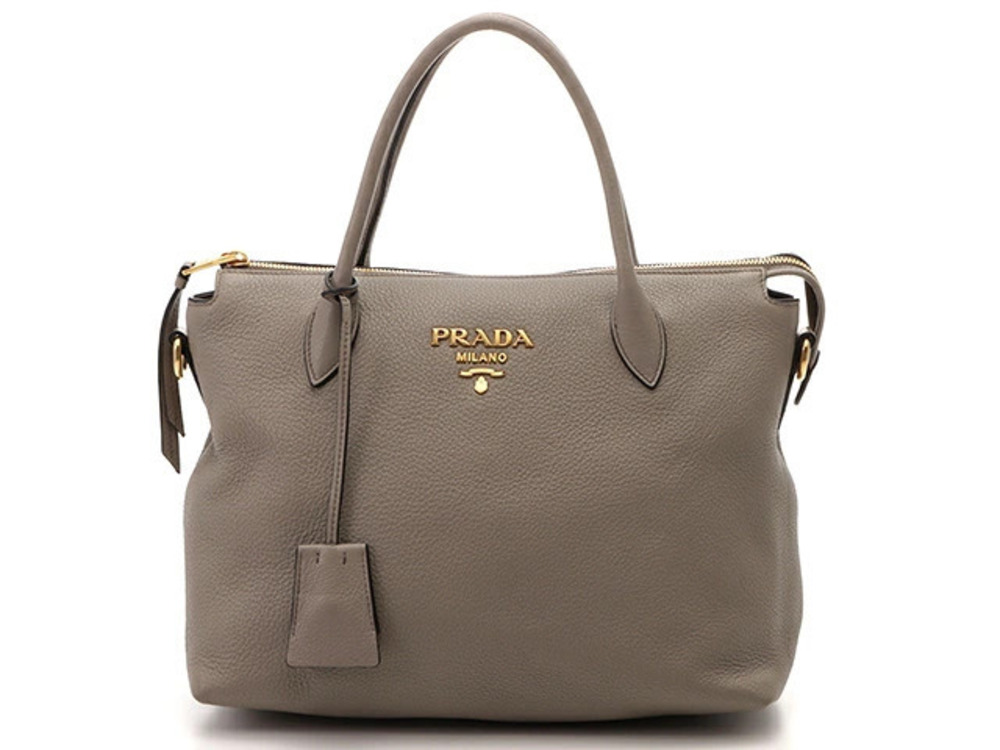 Prada Bag Shoulder Leather Handbag Gray Calfskin